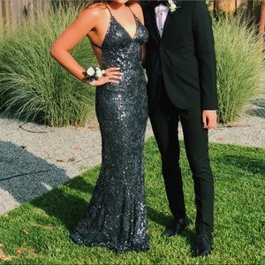 Scala Open Back Prom Dress (Navy Blue)